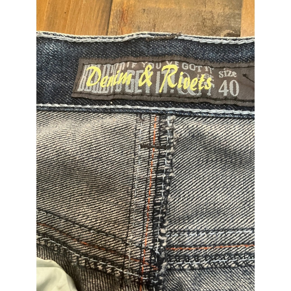 DENIM & RIVETS Jeans Acid Wash Embroidered Streetwear Mens 40 Blue - Picture 5 of 6